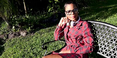 Facial on the glasses of a cute and slutty black girl