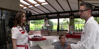 Slutty nurse Mary Wet blows two guys and tastes hot loads