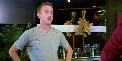 Hot cutie with enormous breasts is banged in the ass by barmen