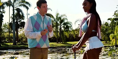 Creampie in her black cunt from his big white dick